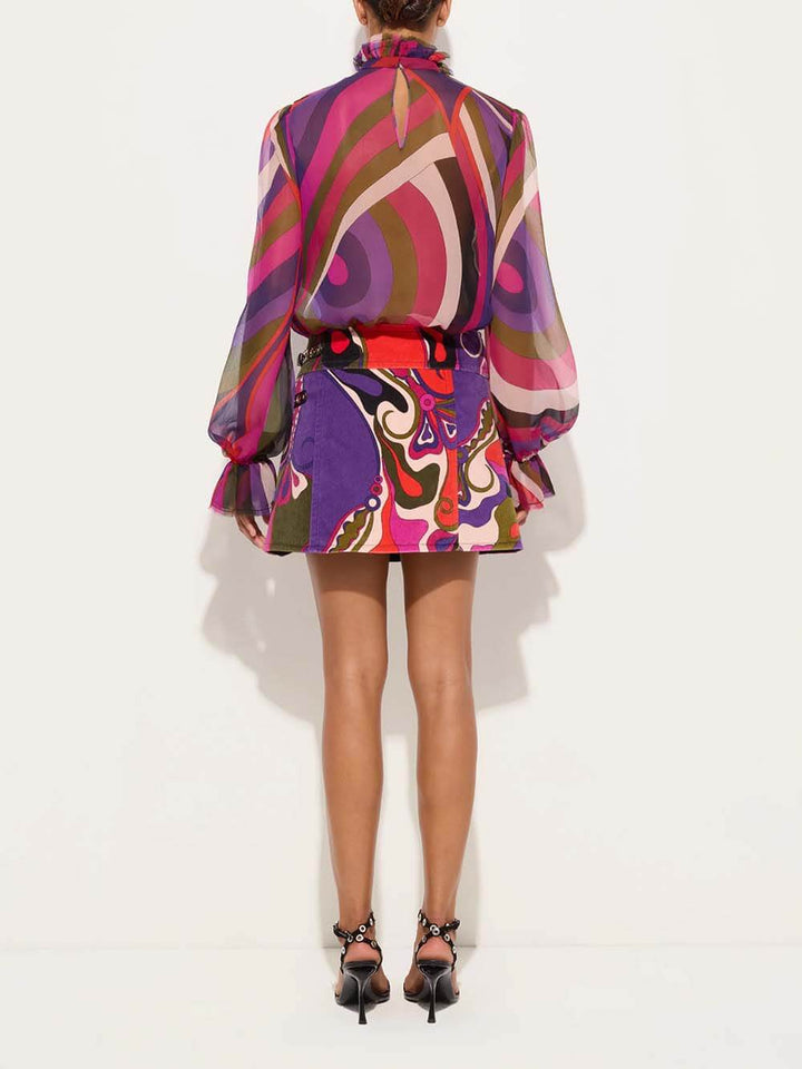 Unique Rainbow Print Slit Mini Skirt