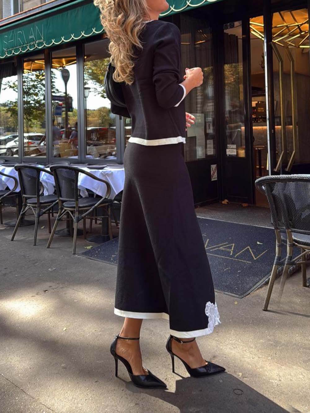 Classic Colorblock Lace Floral Midi Skirt