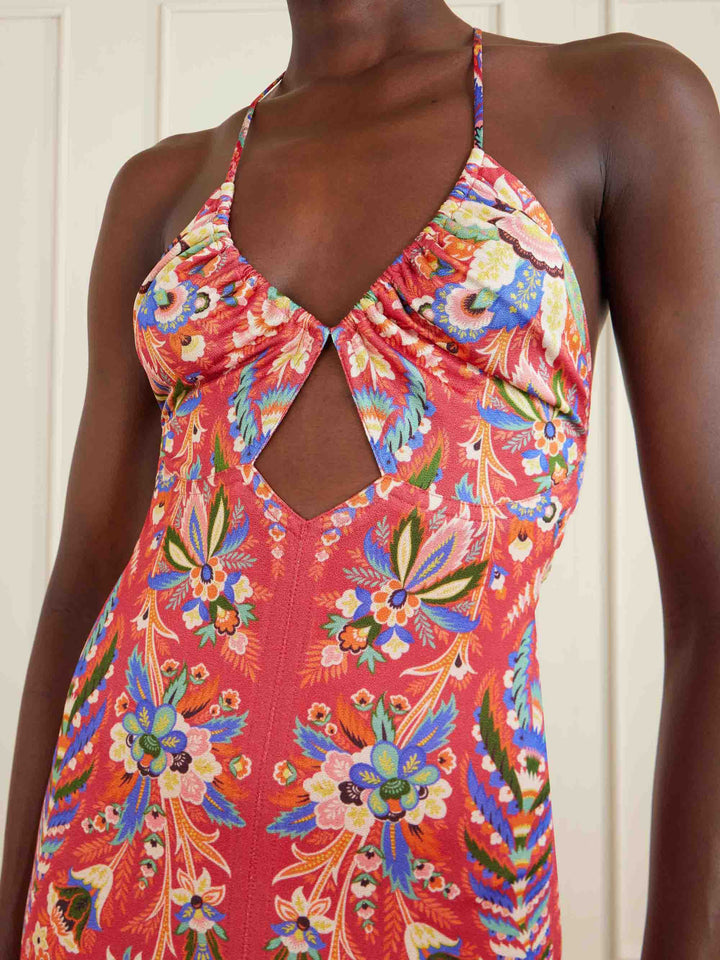 Cutout Halter Paisley Print Maxi Dress