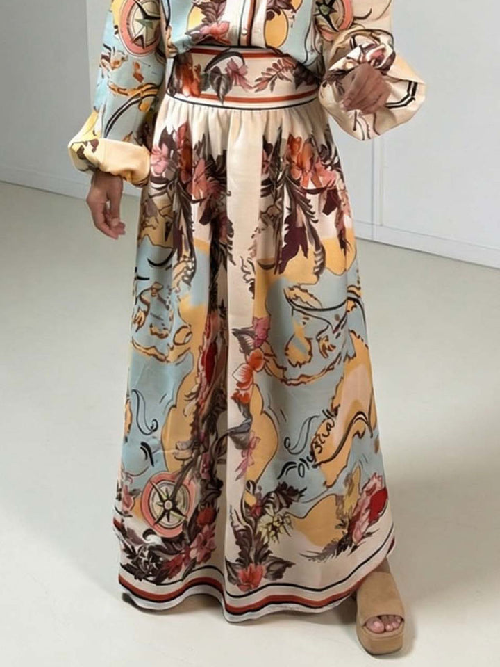 Retro Map Print Maxi Skirt