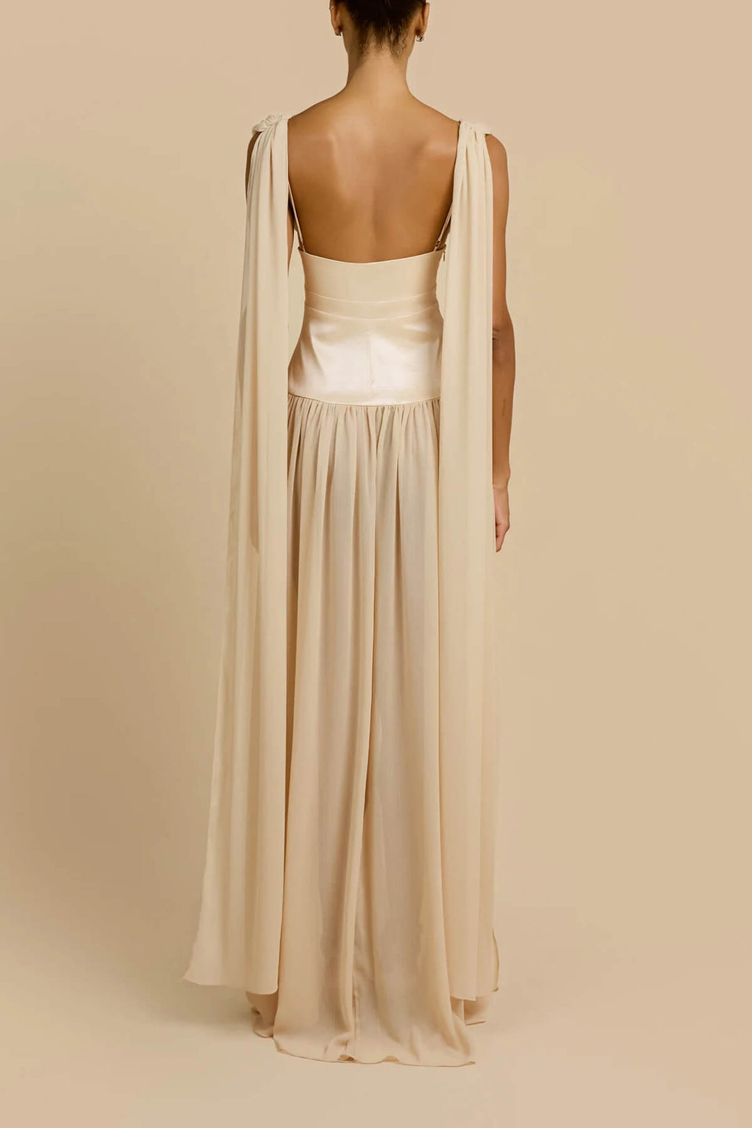 Elegant V-Neck Backless Satin Ruched Maxi Dress