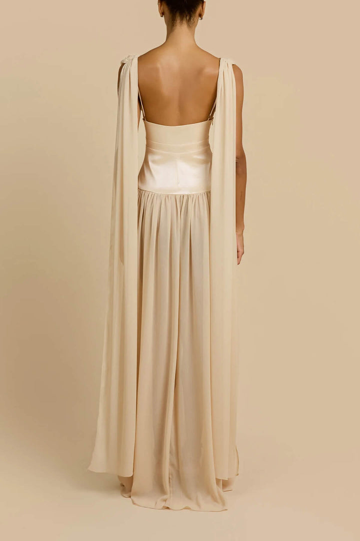 Elegant V-Neck Backless Satin Ruched Maxi Dress