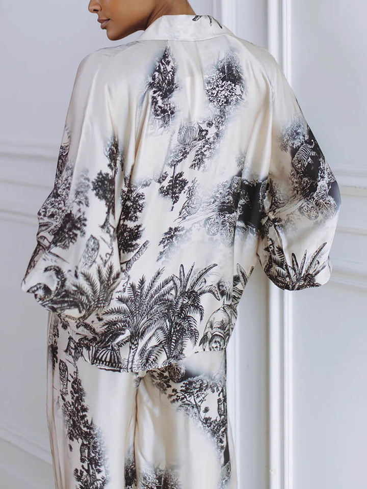 Unique Floral Print Loose Top And Elastic Waist Wide Leg Pants Set
