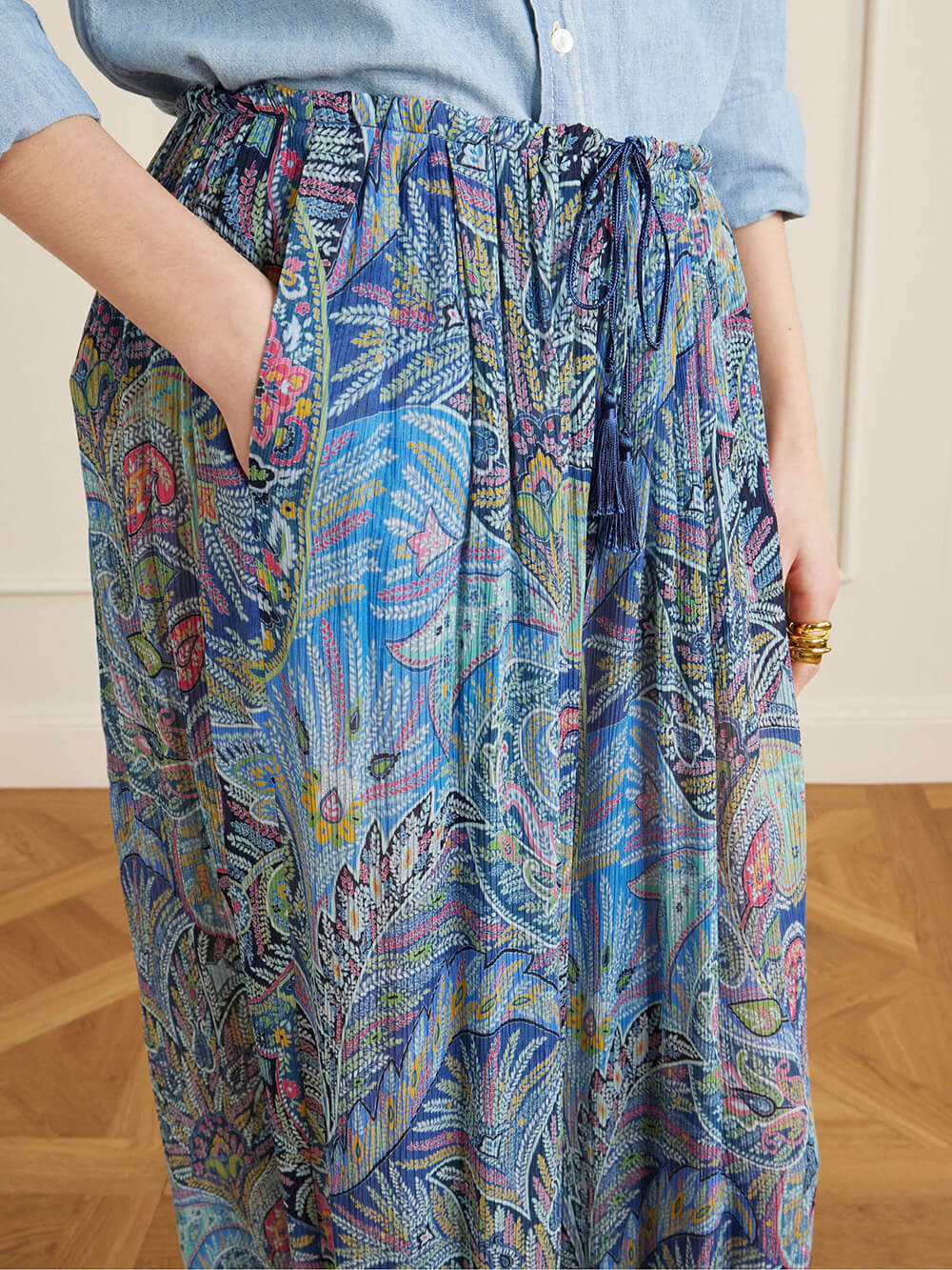 Exquisite Printed Crepe Wide-Leg Pants