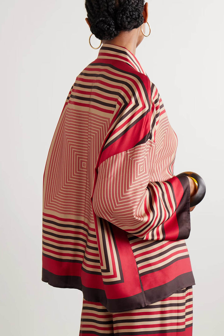 Unique Striped Print Satin Elastic-Waist Wide-Leg Pants