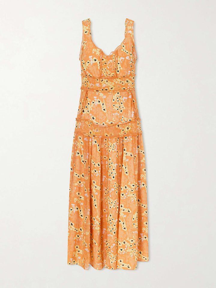 Unique Patchwork Print Satin Maxi Dress