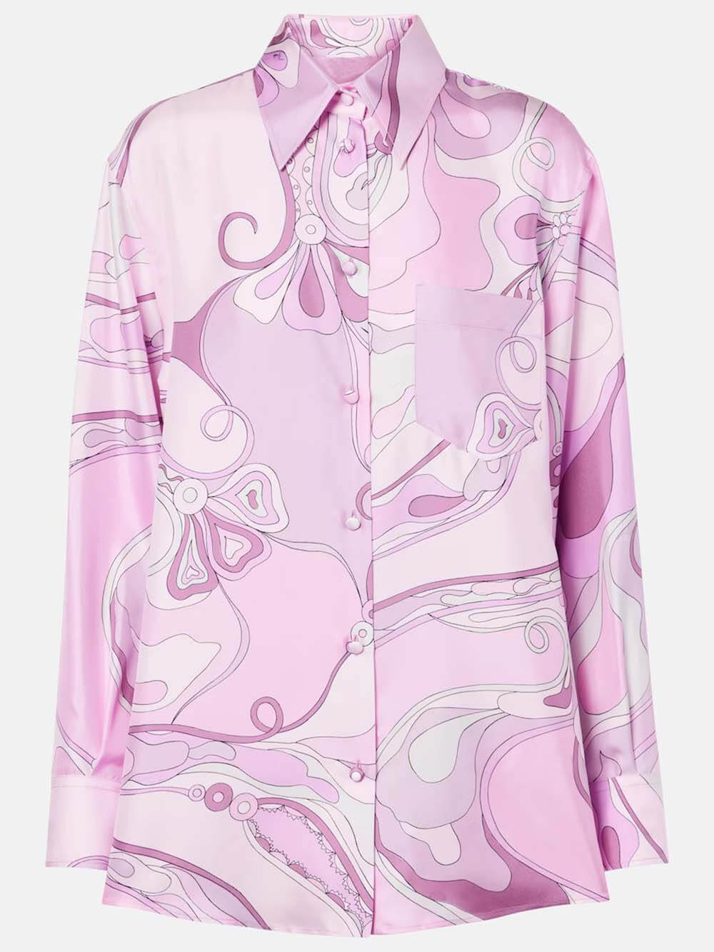 Exquisite Orchid Print Satin Twill Button Shirt & Straight-Leg Pants Set