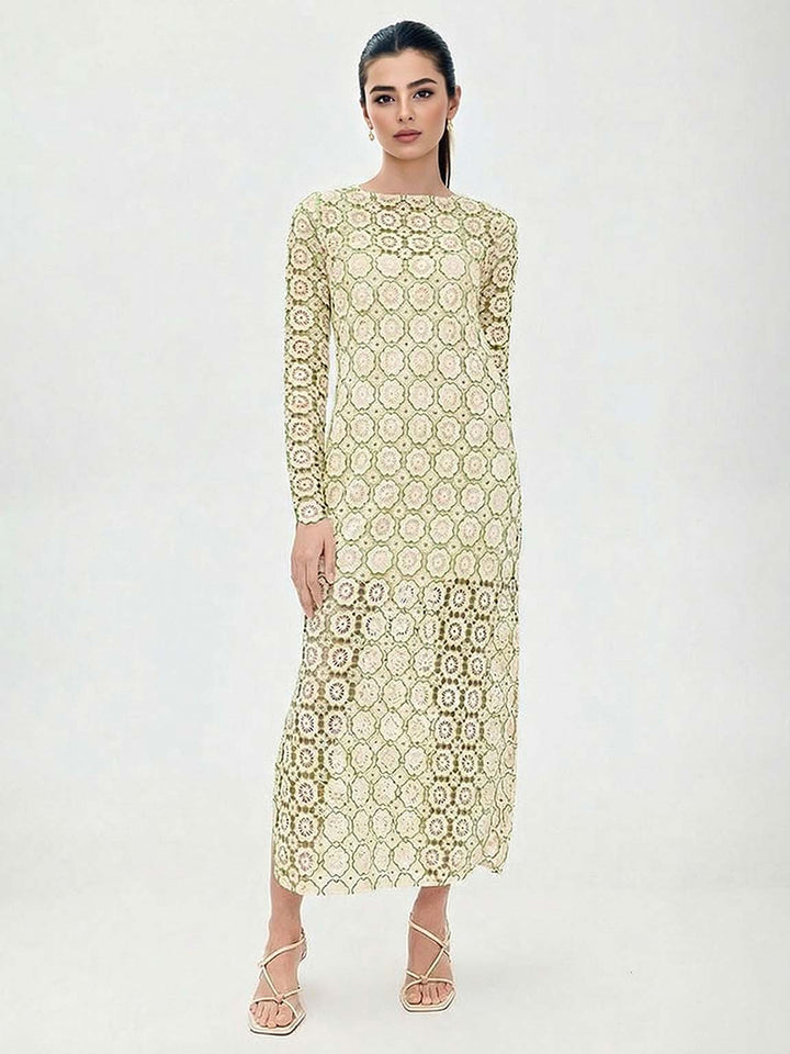 Elegant Long-Sleeve Crochet Lace Maxi Dress