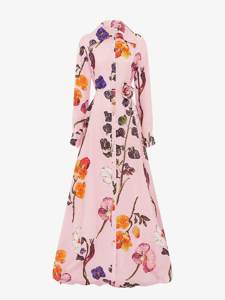 Exquisite Fashion Floral Print Button-Front A-Line Maxi Dress