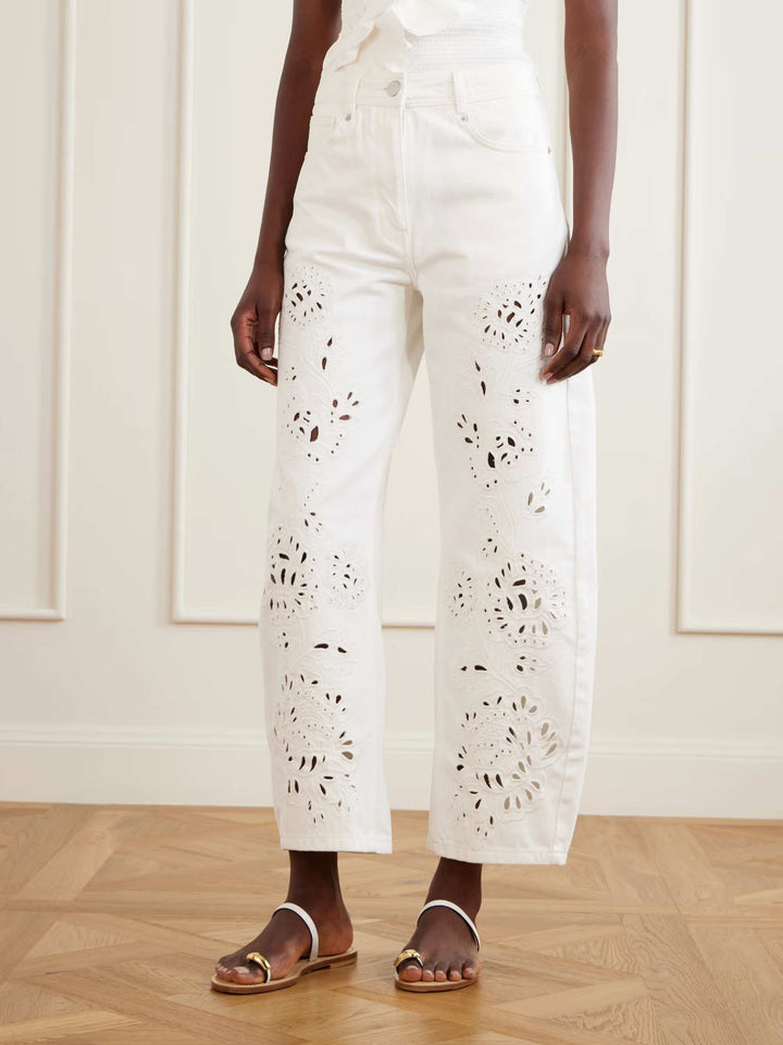 Exquisite Ruffle Tube Top & Eyelet Wide-Leg Pants Two-Piece Set