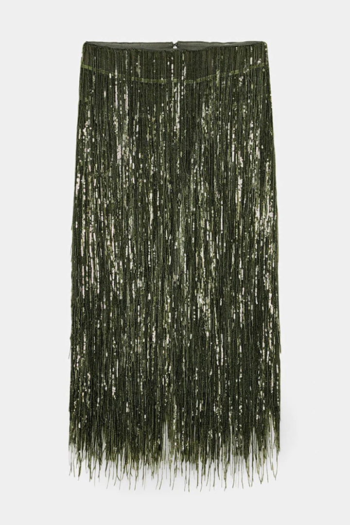 Fashion Sequined Tassel Elegant Midi Skirt