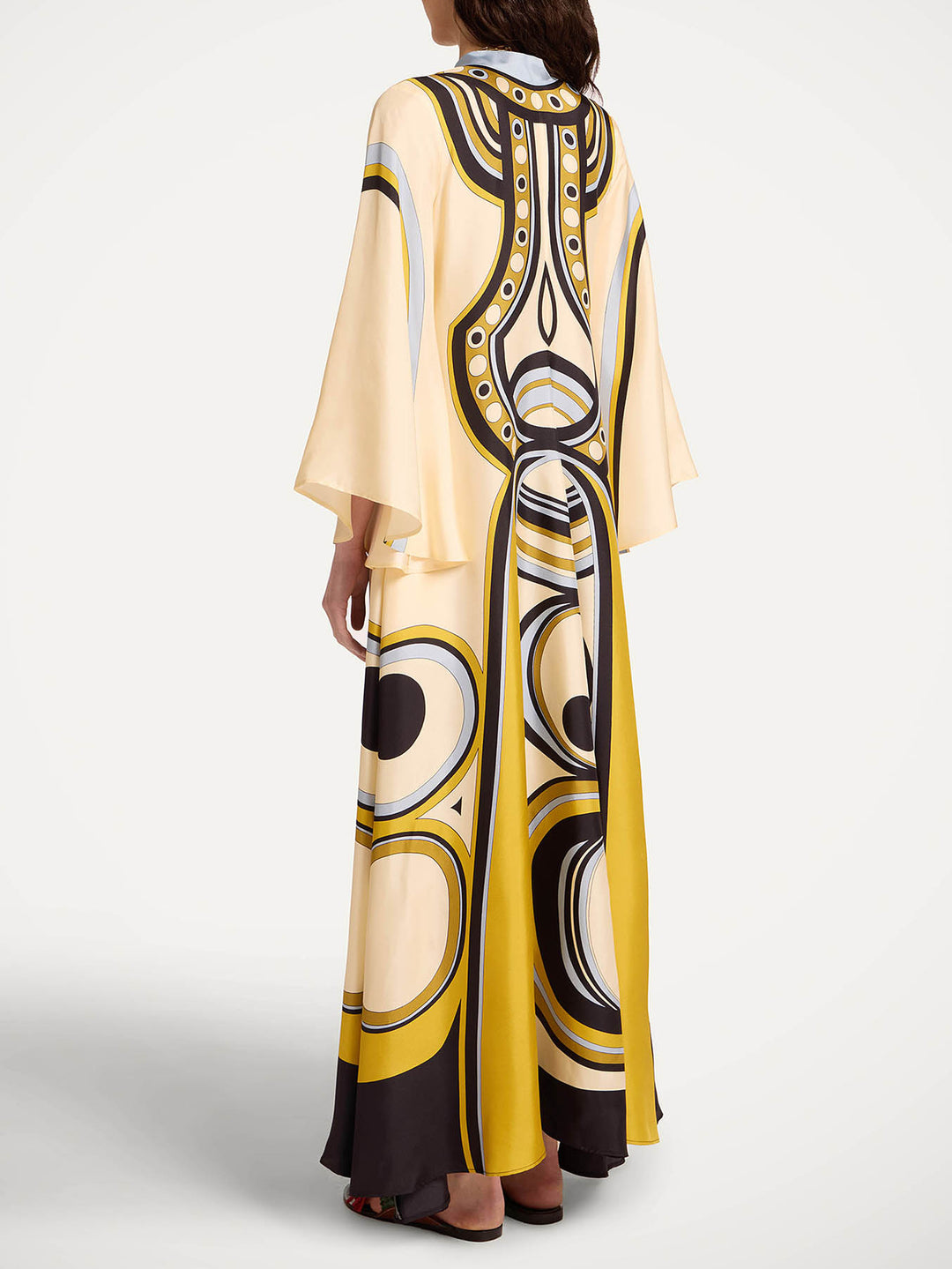 Retro Geometric Print V-Neck Kaftan Maxi Dress