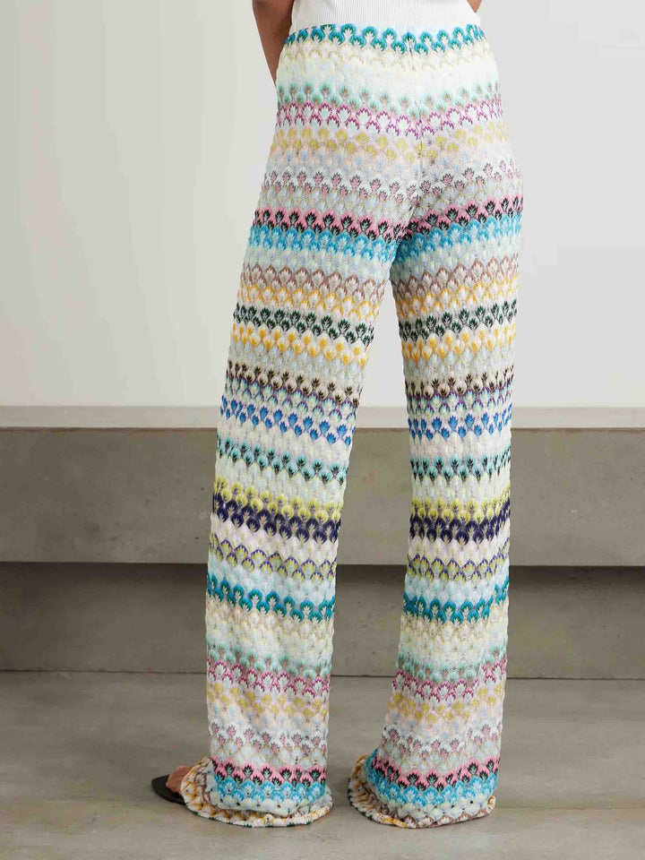 Elegant Wavy Crocheted Wide-Leg Pants