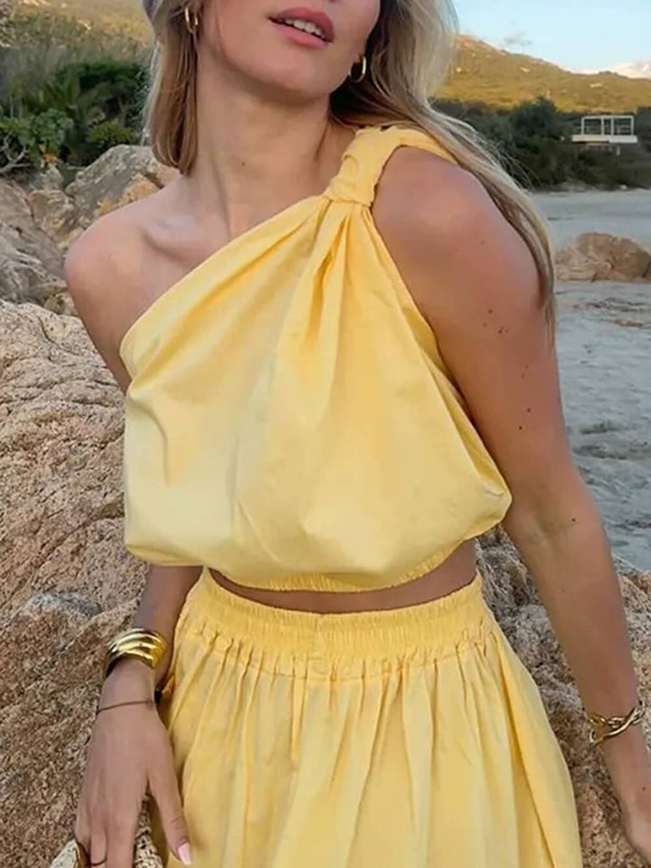 Elegant Solid Ruched High-Waist Maxi Skirt