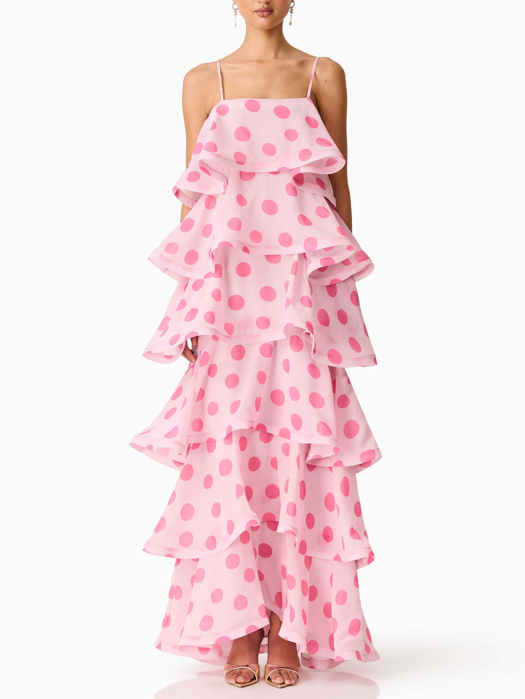 Elegant Polka Dot Tiered Ruffle Maxi Dress