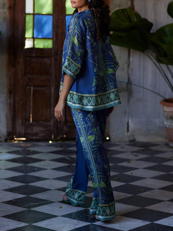Ocean Elegance Botanical Print Loose Shirt
