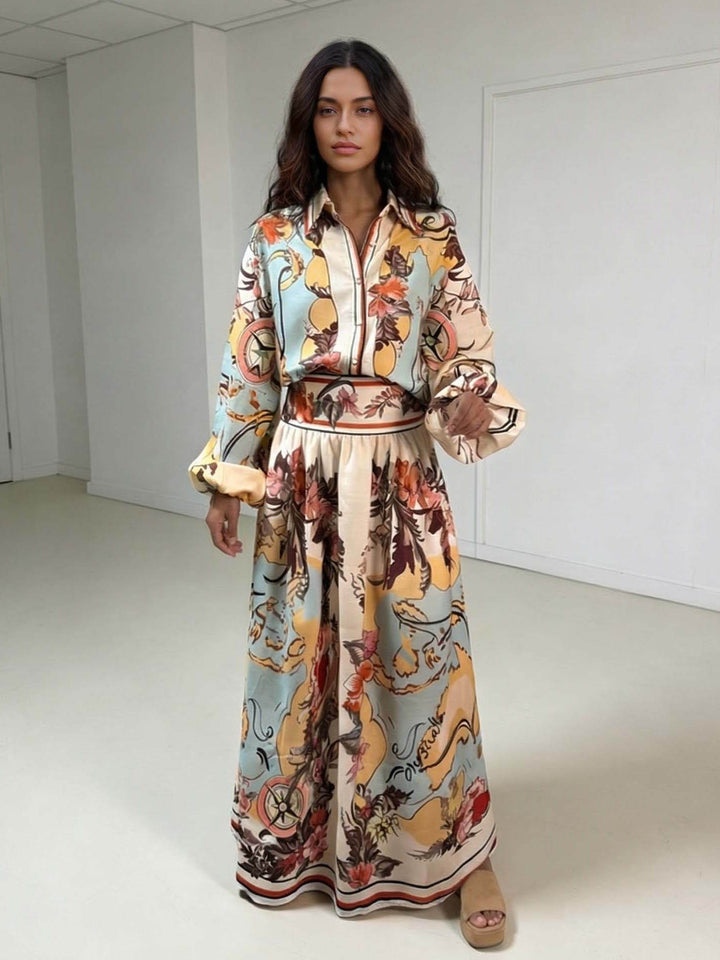 Retro Map Print Maxi Skirt