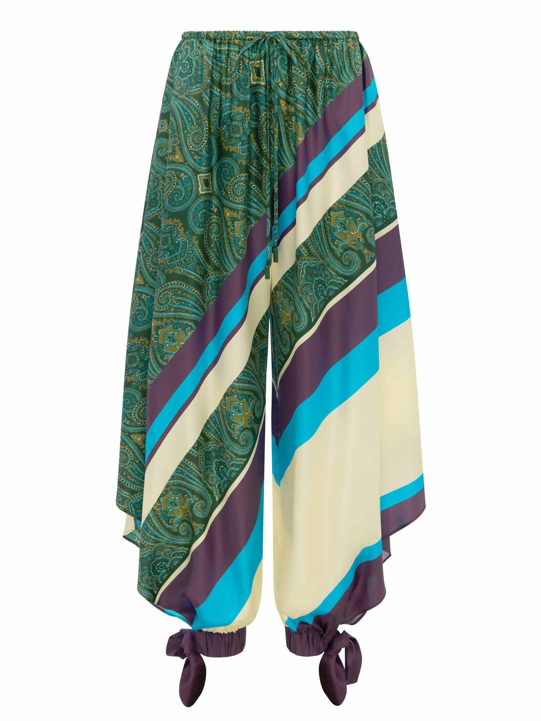 Brown Crop Top Color Block Print Pants Two-Piece Set