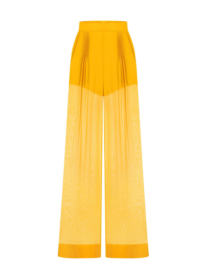 Elegant Draped Chiffon Shirt & Wide Leg Pants Two-Piece Set