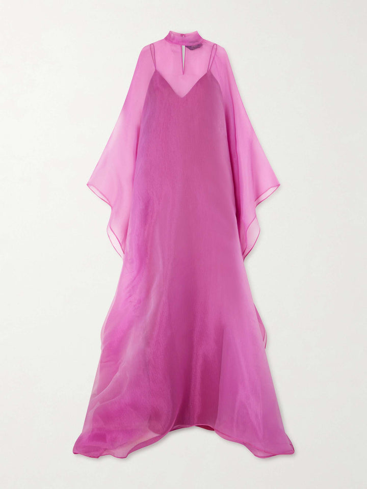 Elegant Sheer Chiffon Cape Sleeve Maxi Dress