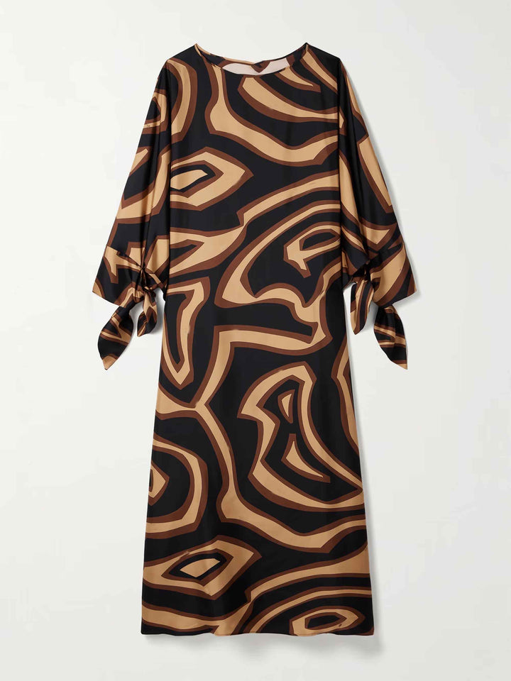 Retro Geometric Abstract Swirling Print Satin Robe Dress