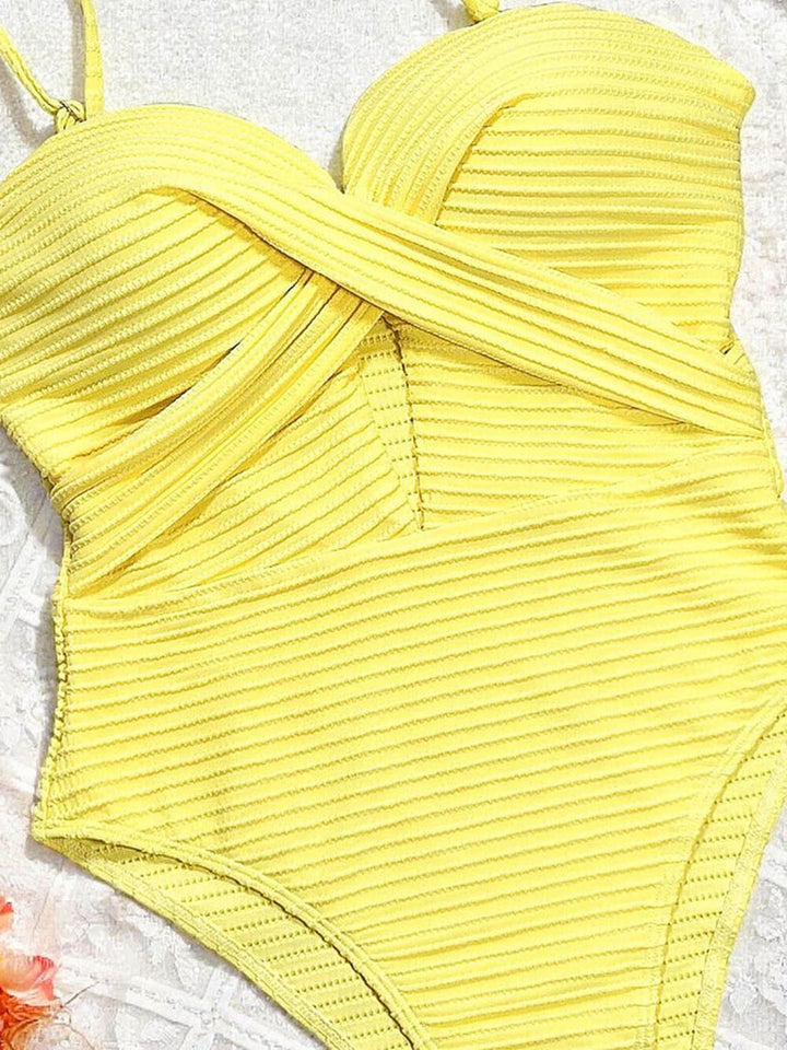 Vertical Stripe Cutout Lace-Up One-Piece Swimsuit