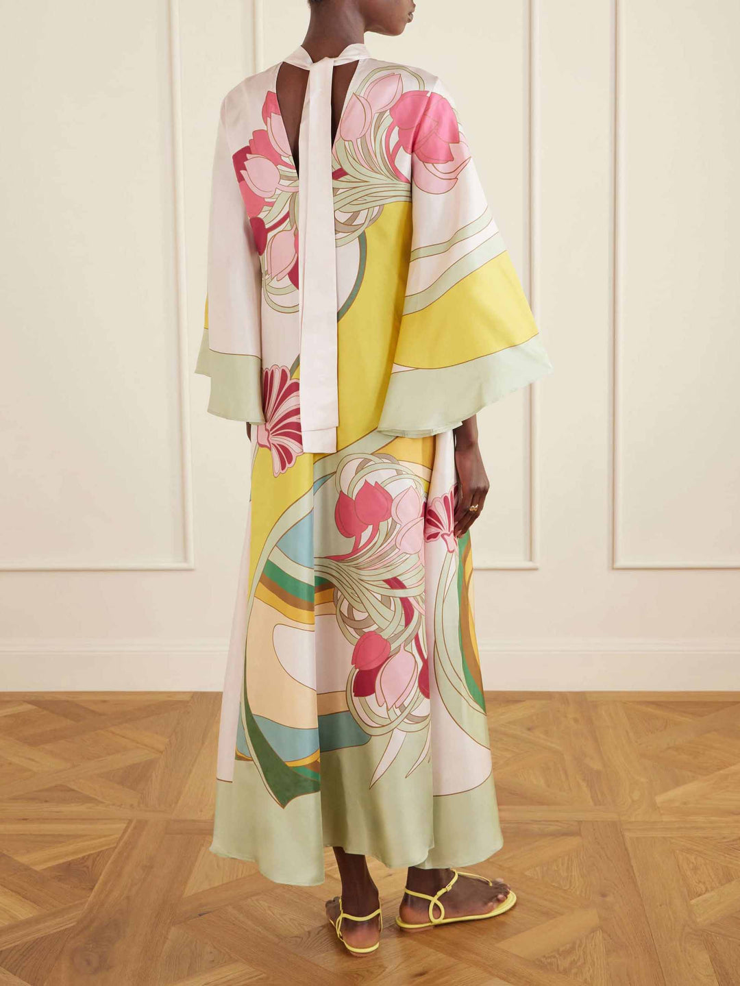Exquisite Satin Floral Print Loose-fitting Maxi Dress