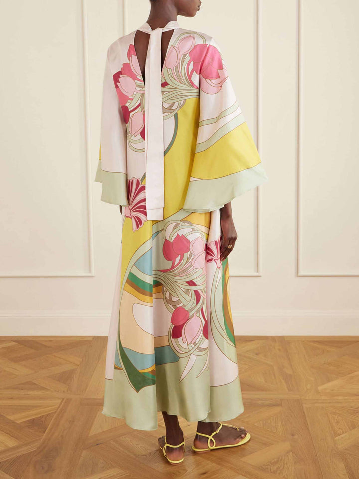 Exquisite Satin Floral Print Loose-fitting Maxi Dress