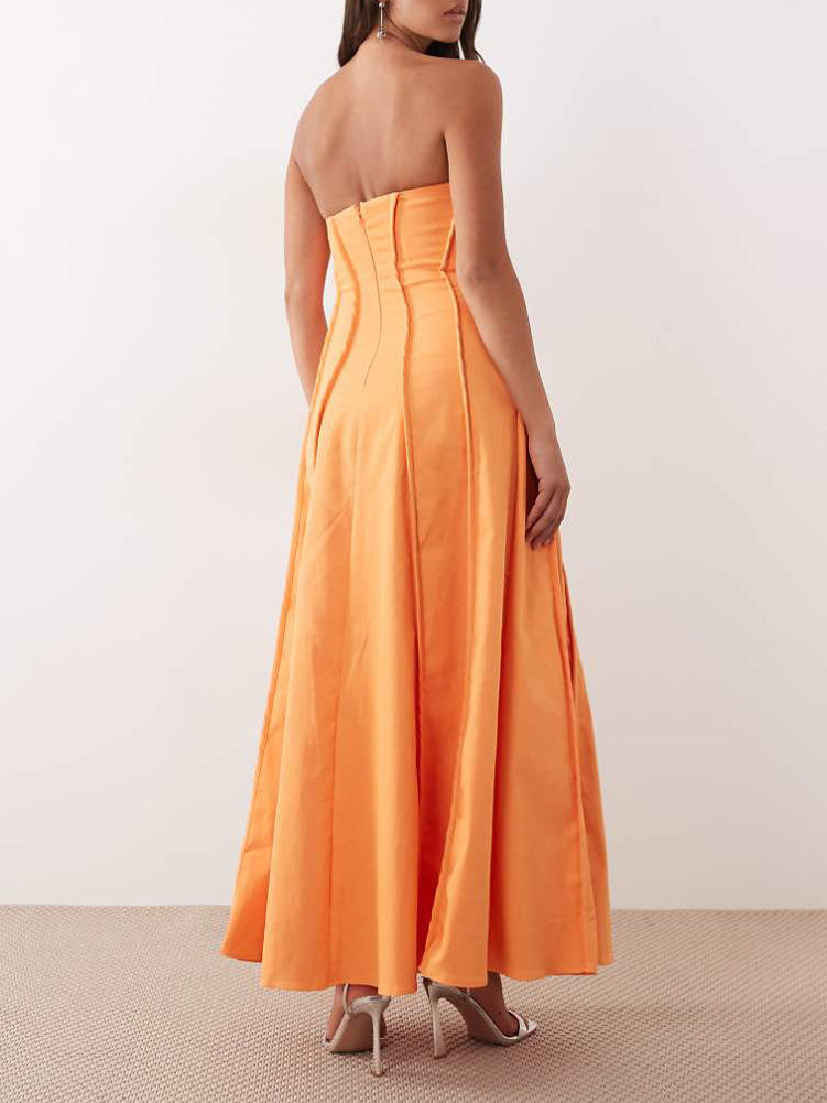Elegant Strapless Corset A-Line Maxi Dress