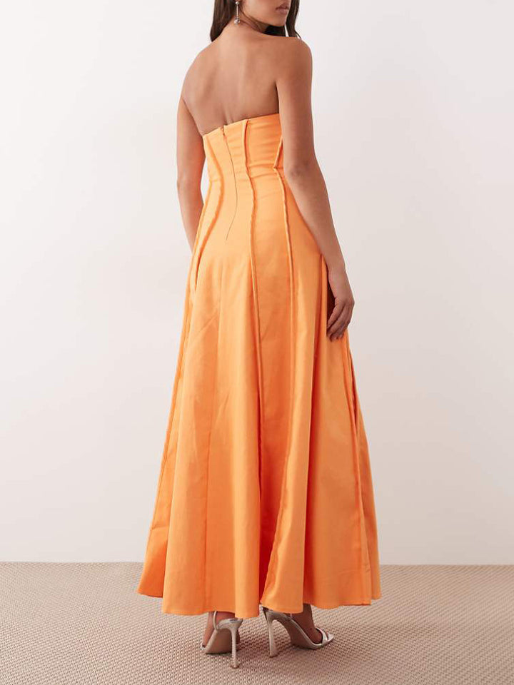Elegant Strapless Corset A-Line Maxi Dress
