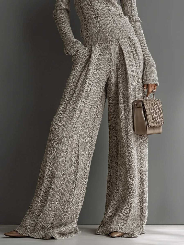 Casual turtleneck sweater and wide-leg pants suit