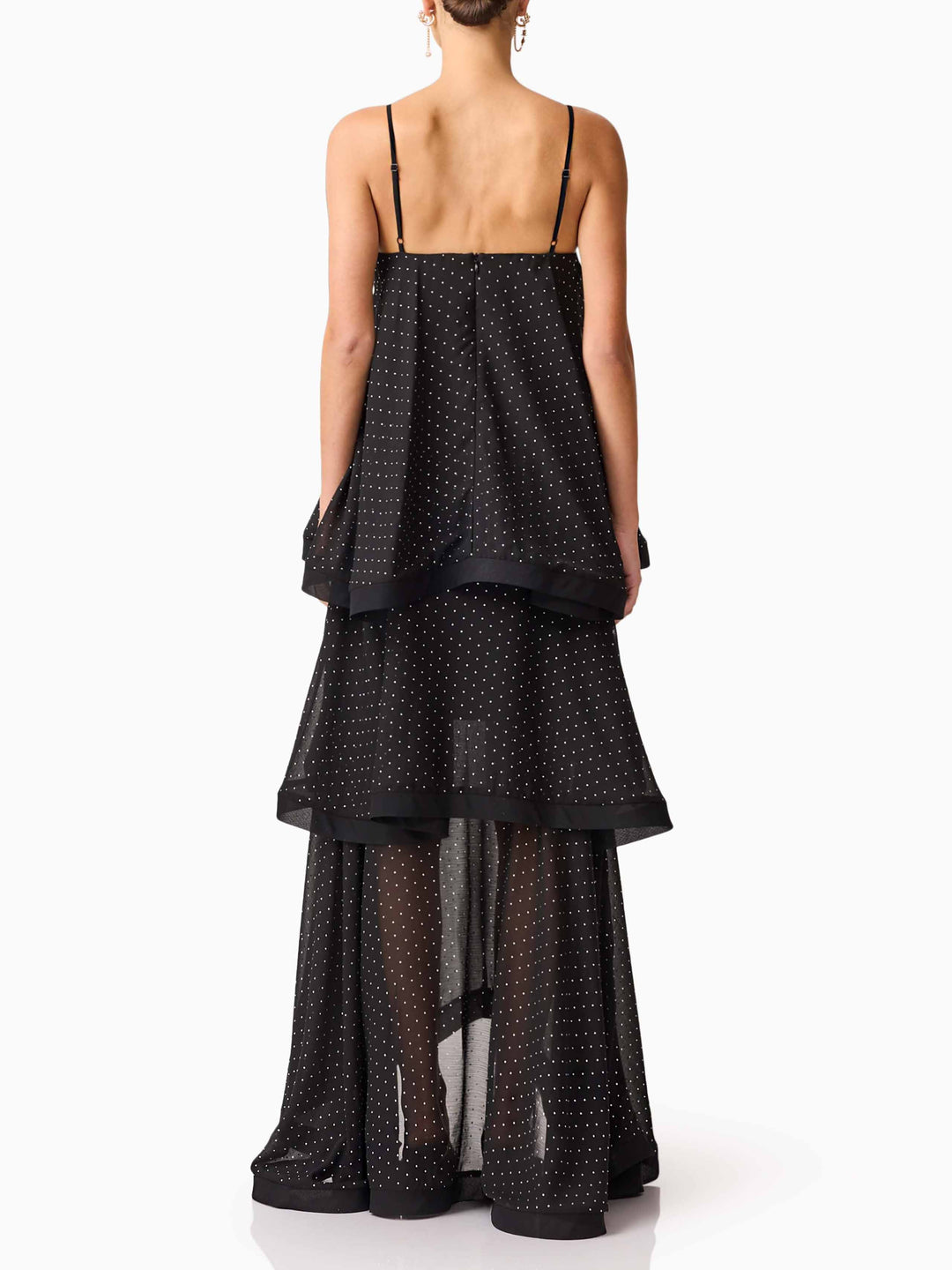 Egant Black Polka Dot Tiered Ruffle Maxi Dress