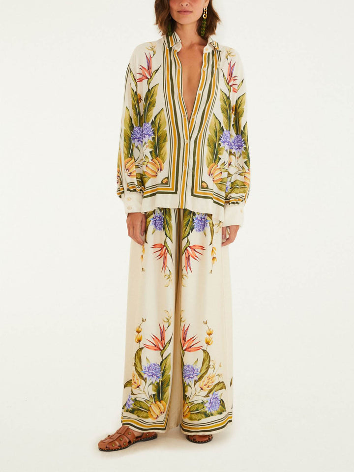 Exquisite Satin Floral Print Wide-leg Pants