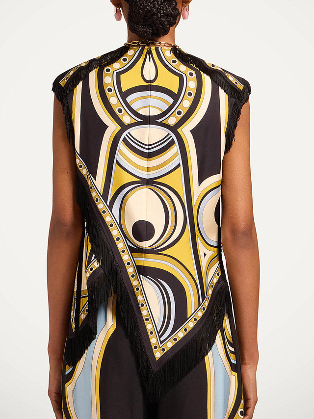 Retro Geometric Print Fringe Top & Wide Leg Pants Two-Piece Set