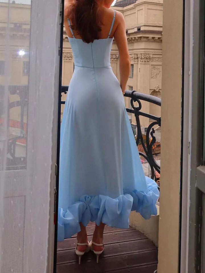Elegant Ruffled Chiffon Midi Dress