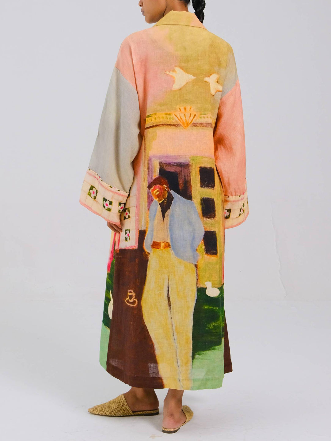 Unique Artistic Print Long Robe Style Maxi Dress