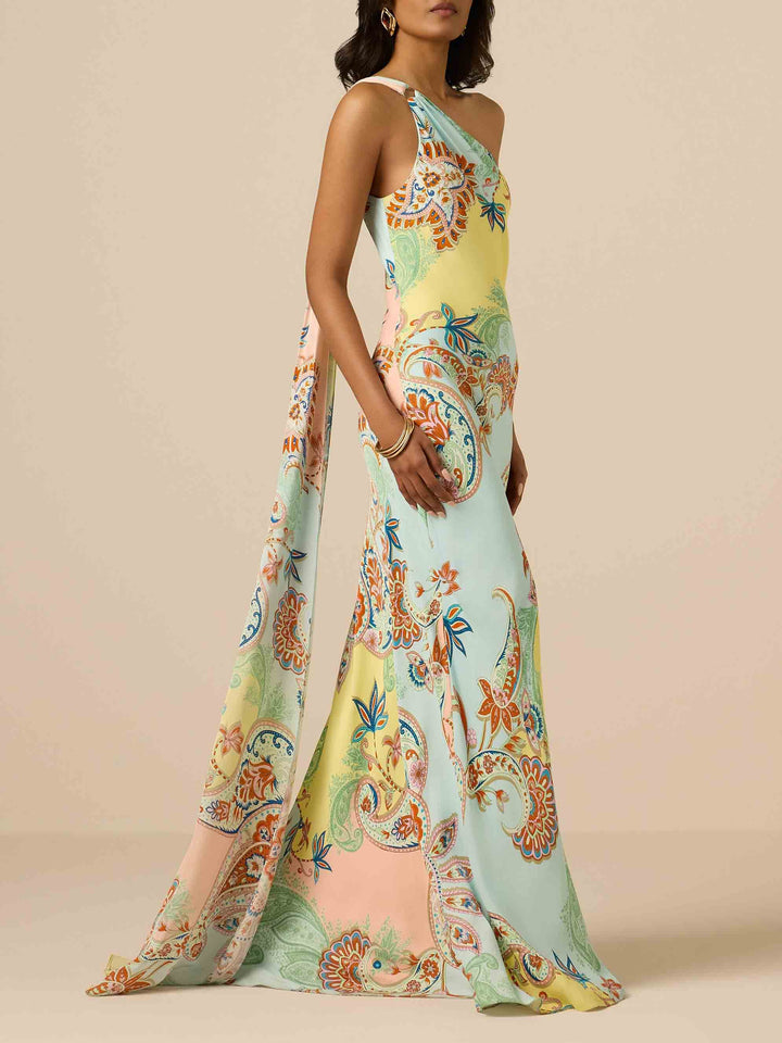 Elegant Bohemian Paisley Satin Maxi Dress
