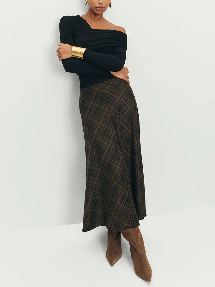 Retro Plaid High-Waist A-Line Midi Skirt