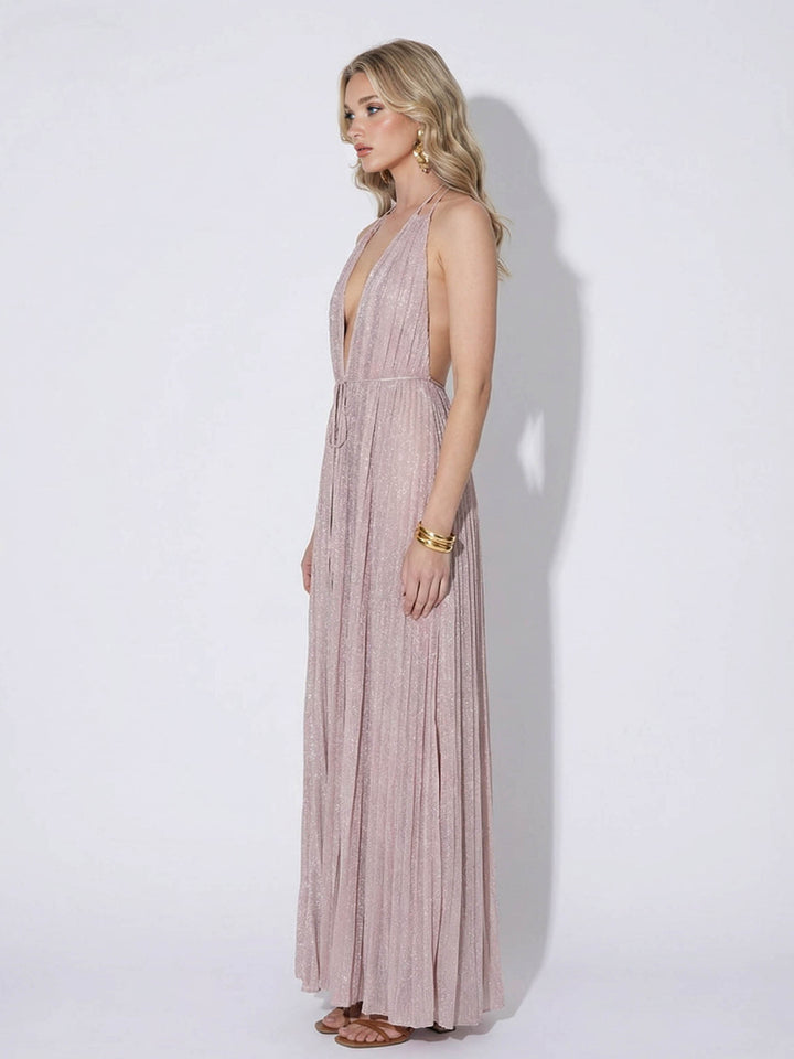 Elegant Tulle Pleated Evening Gown Maxi Dress