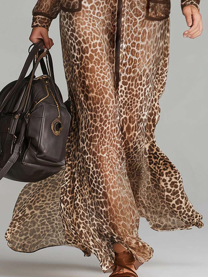 Elegant Chiffon Leopard Print Maxi Dress