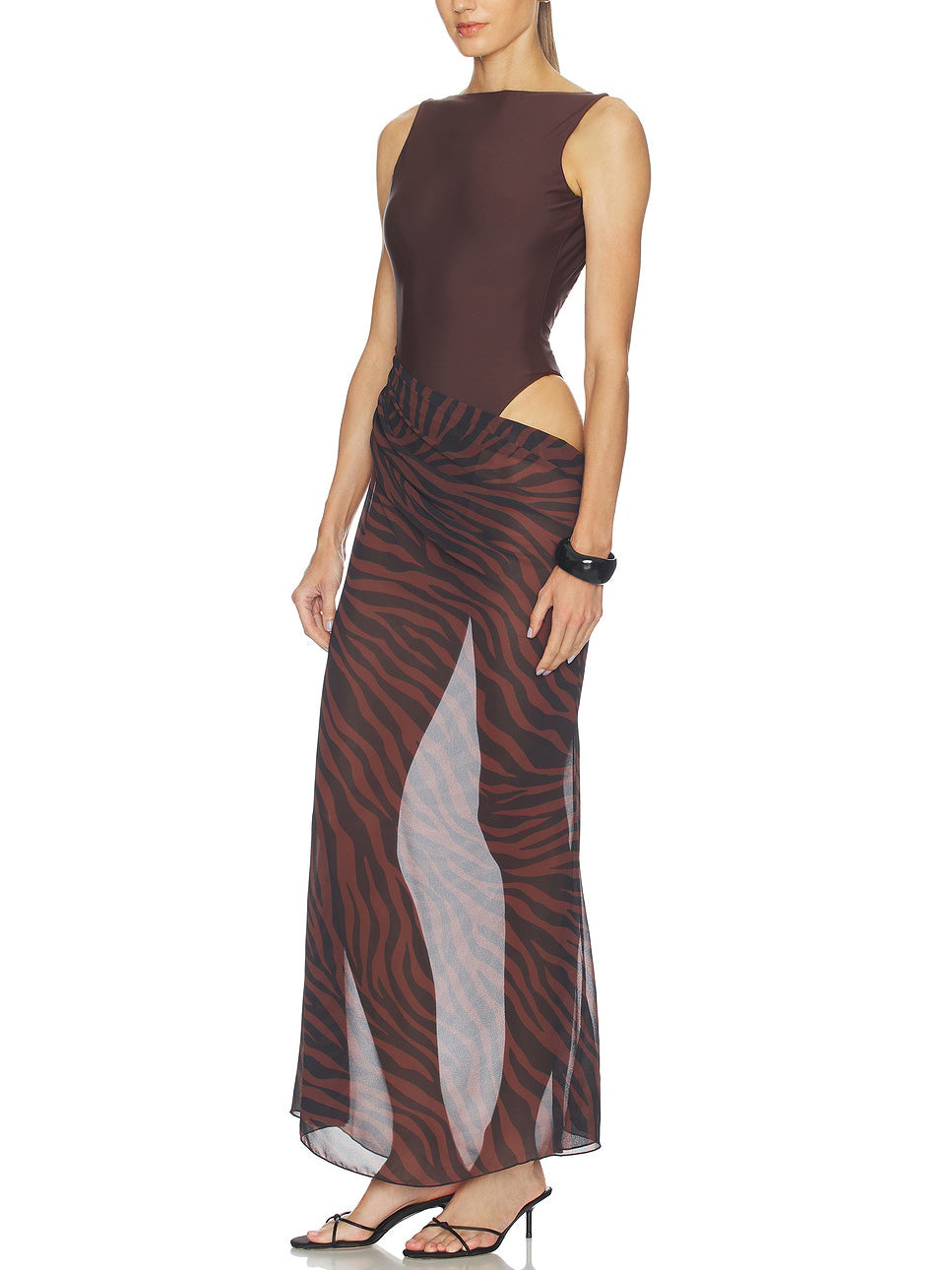 One-Piece Swimsuit & Zebra Print Chiffon Cover-Up Skirt Two-Piece Set