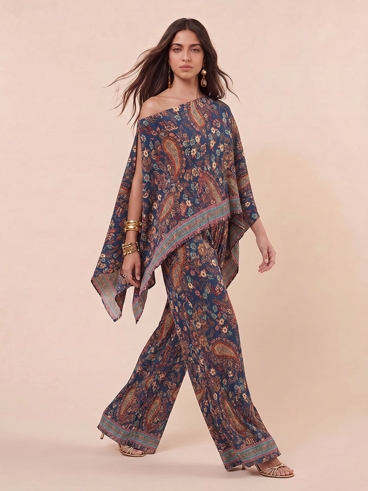 Bohemian Paisley Off Shoulder Cape Sleeve Top