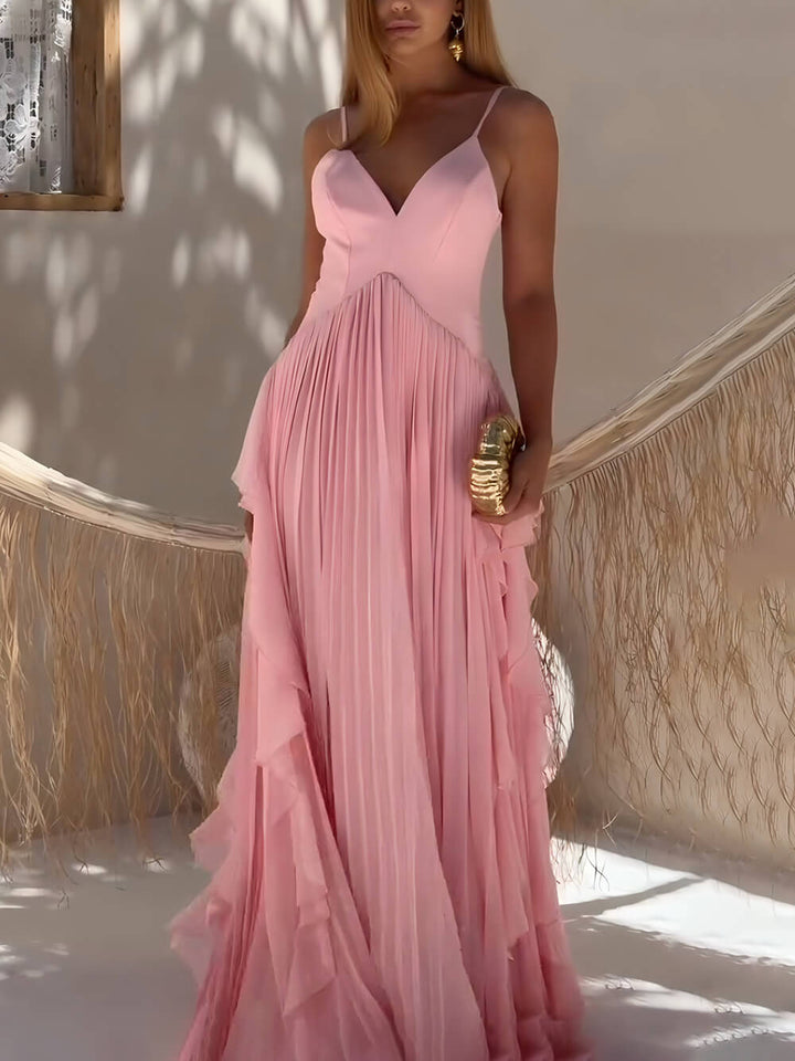 Delicate Pink Layered Patchwork Ruched Party Maxi Dress