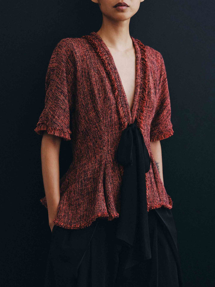 Tweed Peplum Top & Black Shorts Two-Piece Set