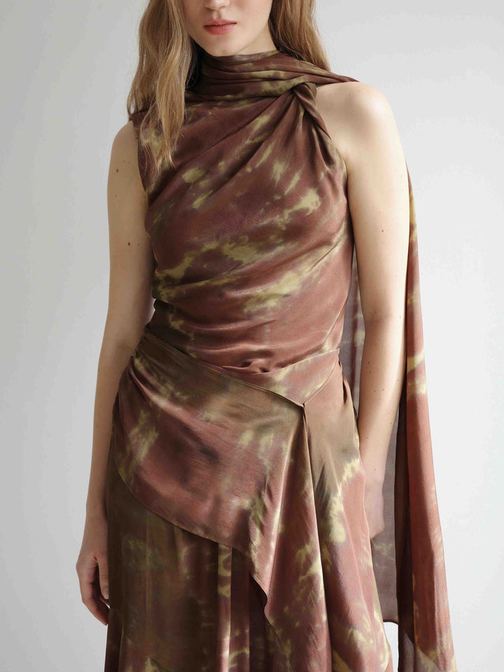 Brown Ombre Tie-Dye Satin Two-Piece Set