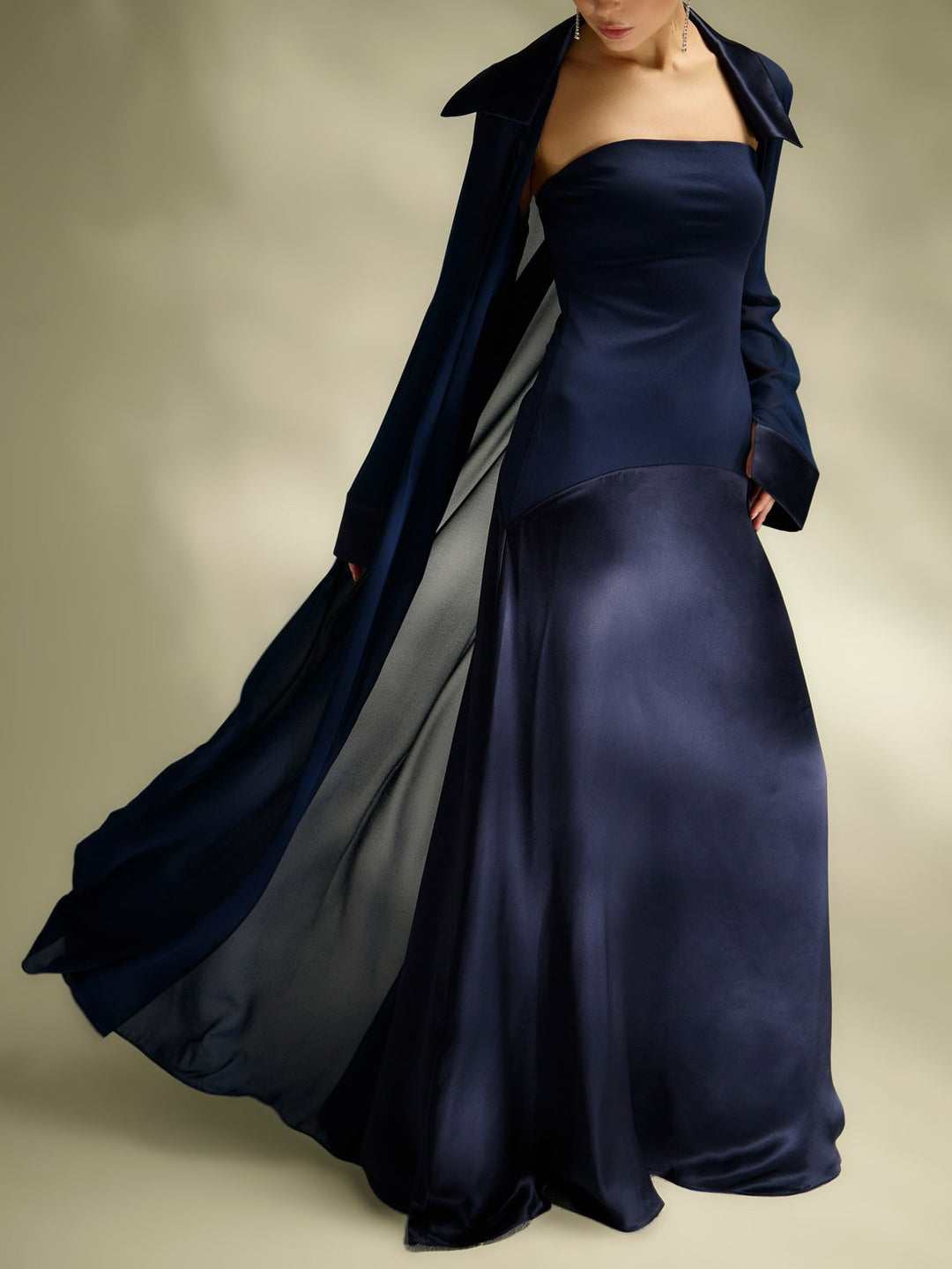 Elegant Satin Maxi Dress & Long Sheer Chiffon Cover-Up Two-Piece Set