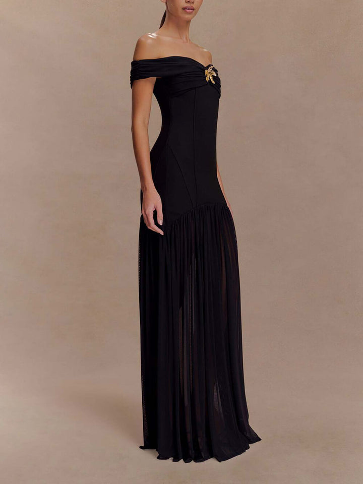 Elegant Floral-Embellished Strapless Bodycon Maxi Dress
