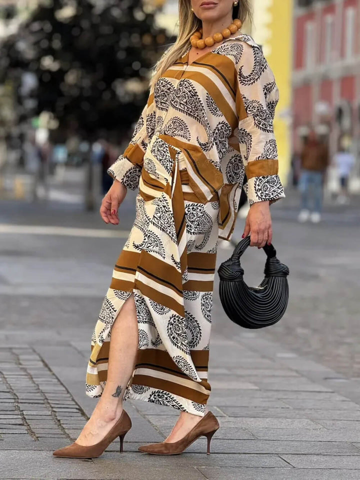 Unique Paisley Print Draped Midi Skirt