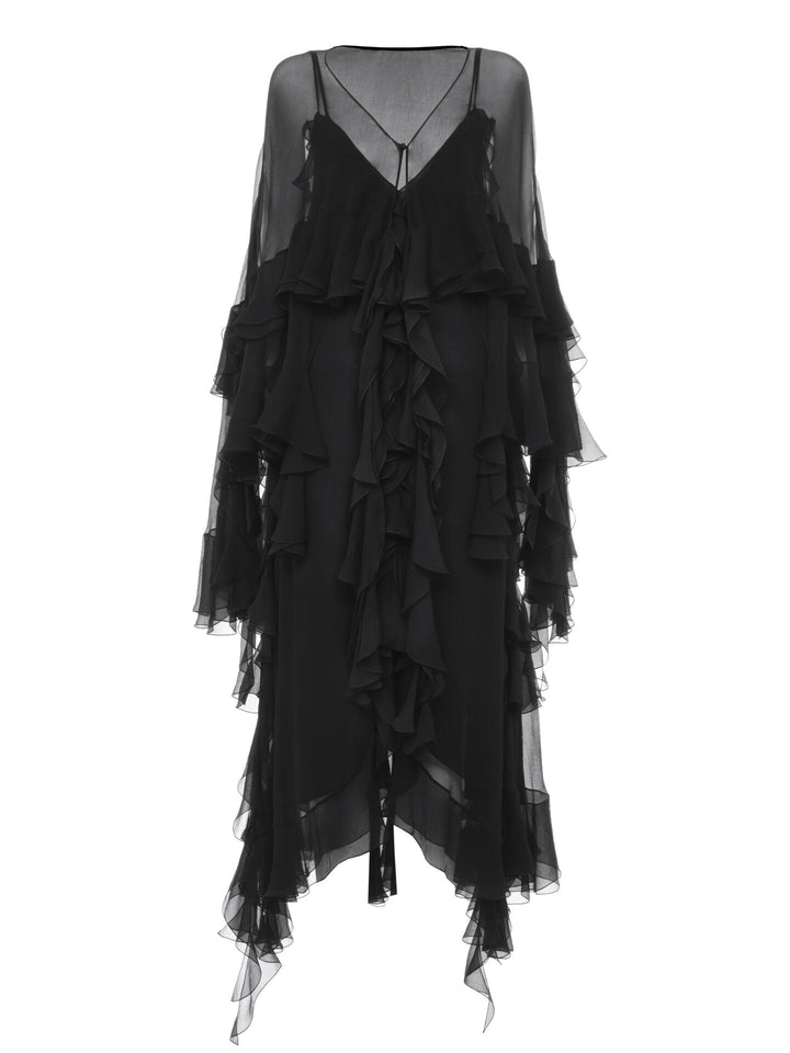 Elegant Tulle Ruffled Flowy Beach Maxi Dress