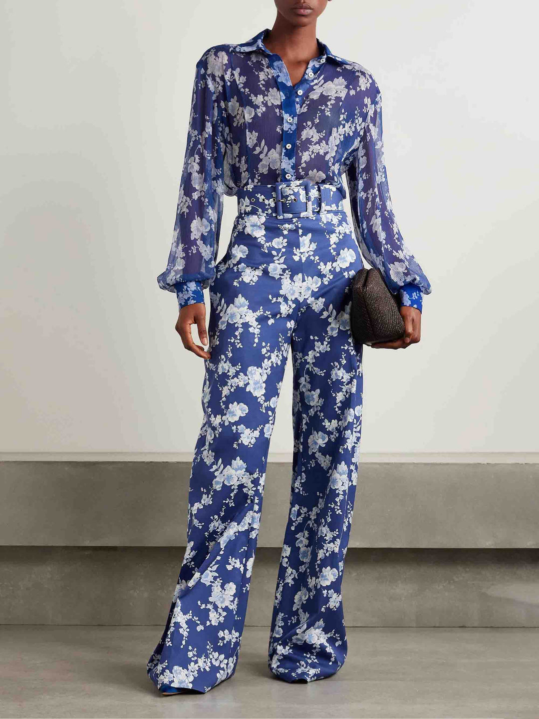 Exquisite Floral Print Twill Wide-leg Pants